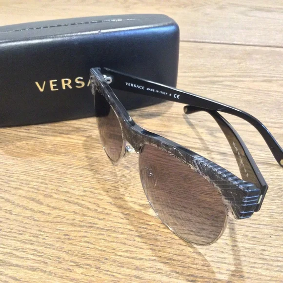 Versace Sunglasses Black w/ Shimmery Silver Patterns - Picture 8 of 10